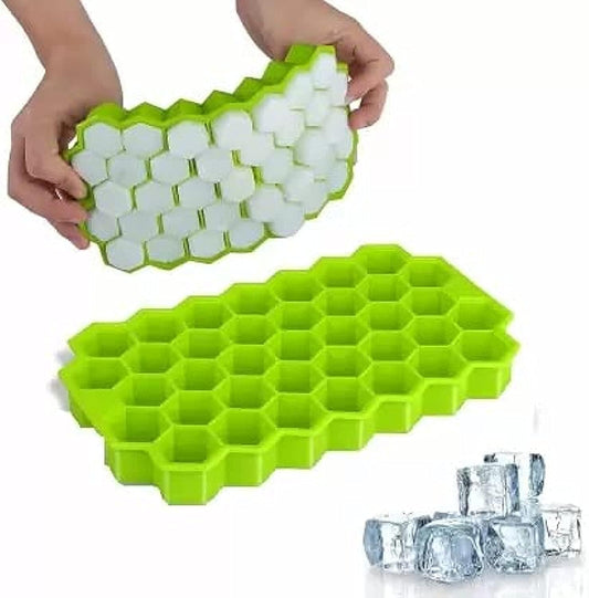 Windbuzz Flexible Silicone Honeycomb 37 Cavity Ice Cube Tray with Lid Trays for Freezer Moulds Small Cubes Whiskey Fridge Bar Soft Ice Cube Tray (Multicolor) (1)