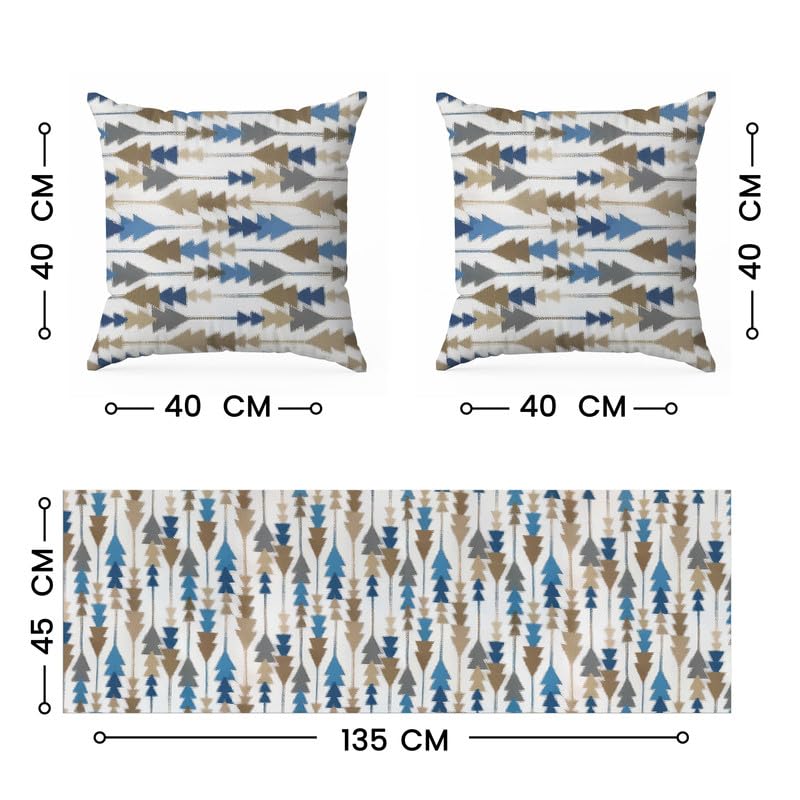 INTEX HOME Sofia Elegance 3-Piece Set – Linen Velvet Table Runner 45x135 cm - 2 Cushion Covers 40X40 cm – Elegant Home Décor for Dining Table & Living Room – Grey