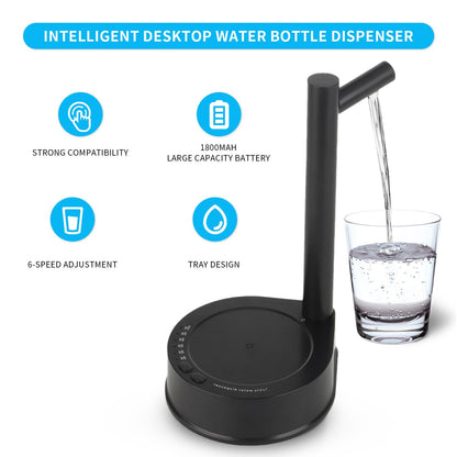 Gugxiom Intelligent Desktop Water Bottle Dispenser, Smart Table Water Dispenser with 6 Speeds, Portable Removable 5 Gallon Electric Automatic Water Dispenser for Home, Office, O (Black)