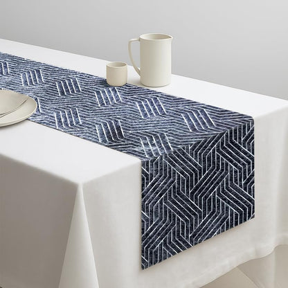 INtex Home Table Runner, Nadia’s Geometric Design in Heavy Duty Velvet Linen Fabric, Elegant Rectangular Accent for Reception Living Room or Special Occasions - 1 Pc- 40 x 130 cm - Café