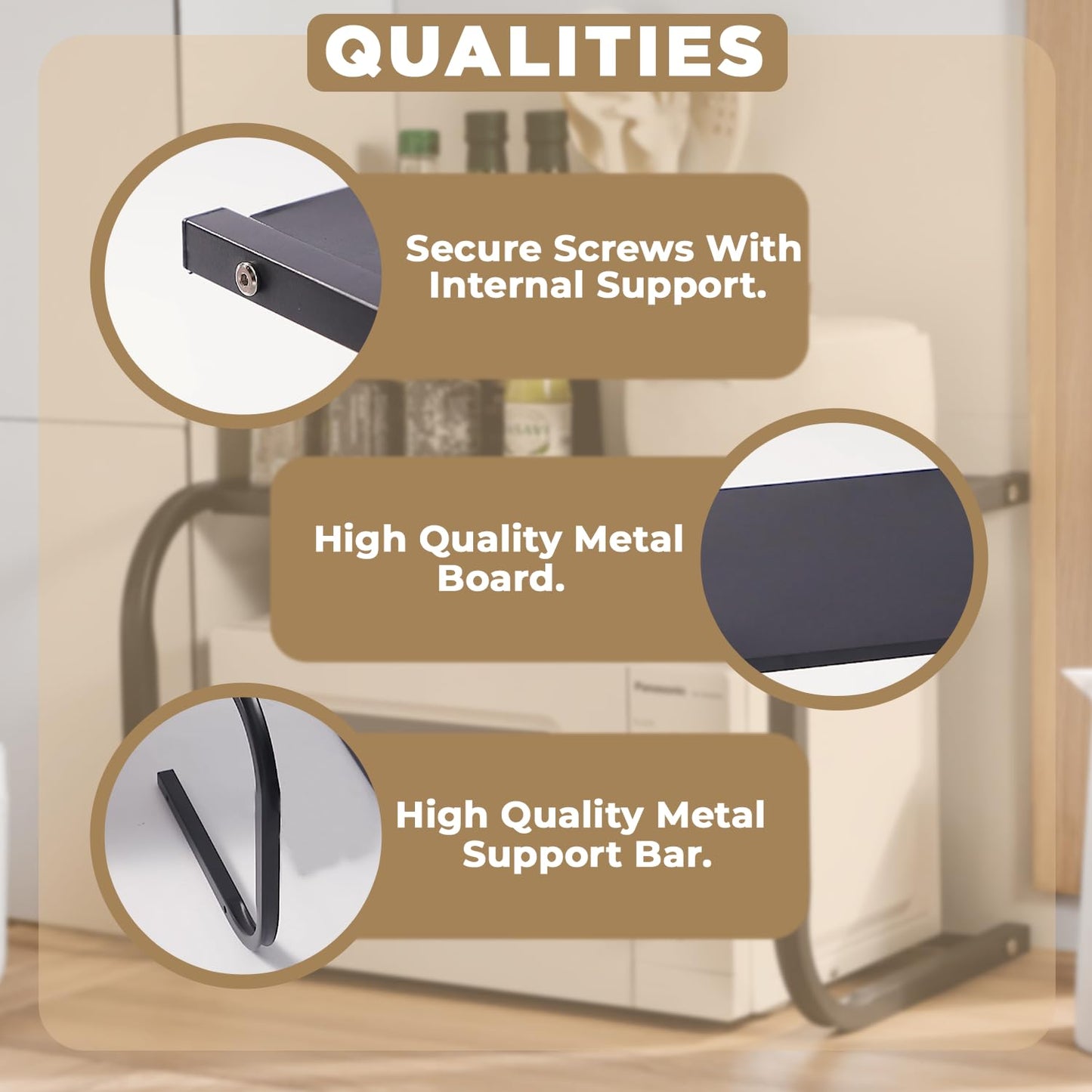 LYCOA Microwave Stand for Countertop, 2-Tier Metal Microwave Shelf Organizer for Small Spaces, Compact Black Oven Rack for Kitchen Counter, Sturdy Microwave Table Shelf for Home or Office