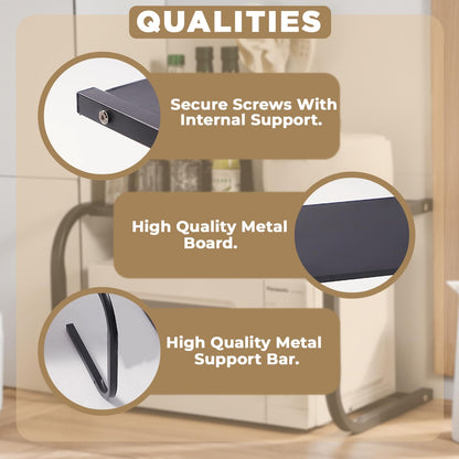 LYCOA Microwave Stand for Countertop, 2-Tier Metal Microwave Shelf Organizer for Small Spaces, Compact Black Oven Rack for Kitchen Counter, Sturdy Microwave Table Shelf for Home or Office