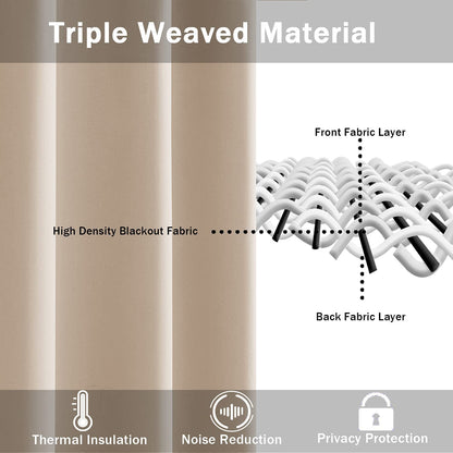 Blackout Curtains with Tiebacks - Thermal Insulated, Light Blocking and Noise Reducing Grommet Curtain Drapes for Bedroom and Living Room, Set of 2 Panels,