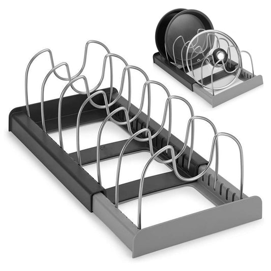 SWRCEYJH Pot Lid Holder ABS Lid Holder Expandable Pans Organiser Pot Lid Storage Drawers Pan Holder with 7 Adjustable Compartments for Lids Pans Kitchen Organiser