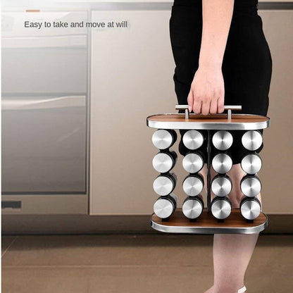 SG-Mart Spice Rack Organizer with 12 Empty Spice Jars for Cabinet Countertop spice Imitation Wood Portable seasoning Stainless Steel Storage Rack Stand Holder for Kitchen Hotel(Rectangle,1-Pcs)