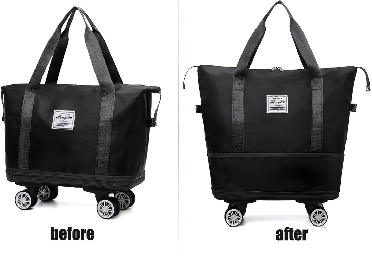 MirajX Travel Duffel Bag with Trolley 4 Wheels for Women | Foldable Extendable Moving Waterproof Sports Handbag | Travelling Organizer Bag (Black)