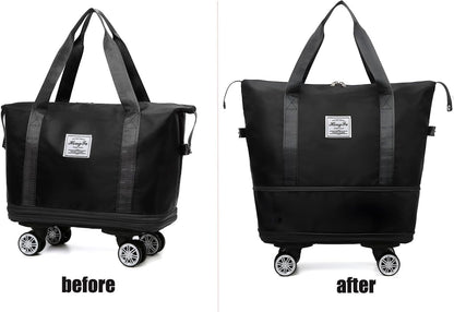 MirajX Travel Duffel Bag with Trolley 4 Wheels for Women | Foldable Extendable Moving Waterproof Sports Handbag | Travelling Organizer Bag (Black)