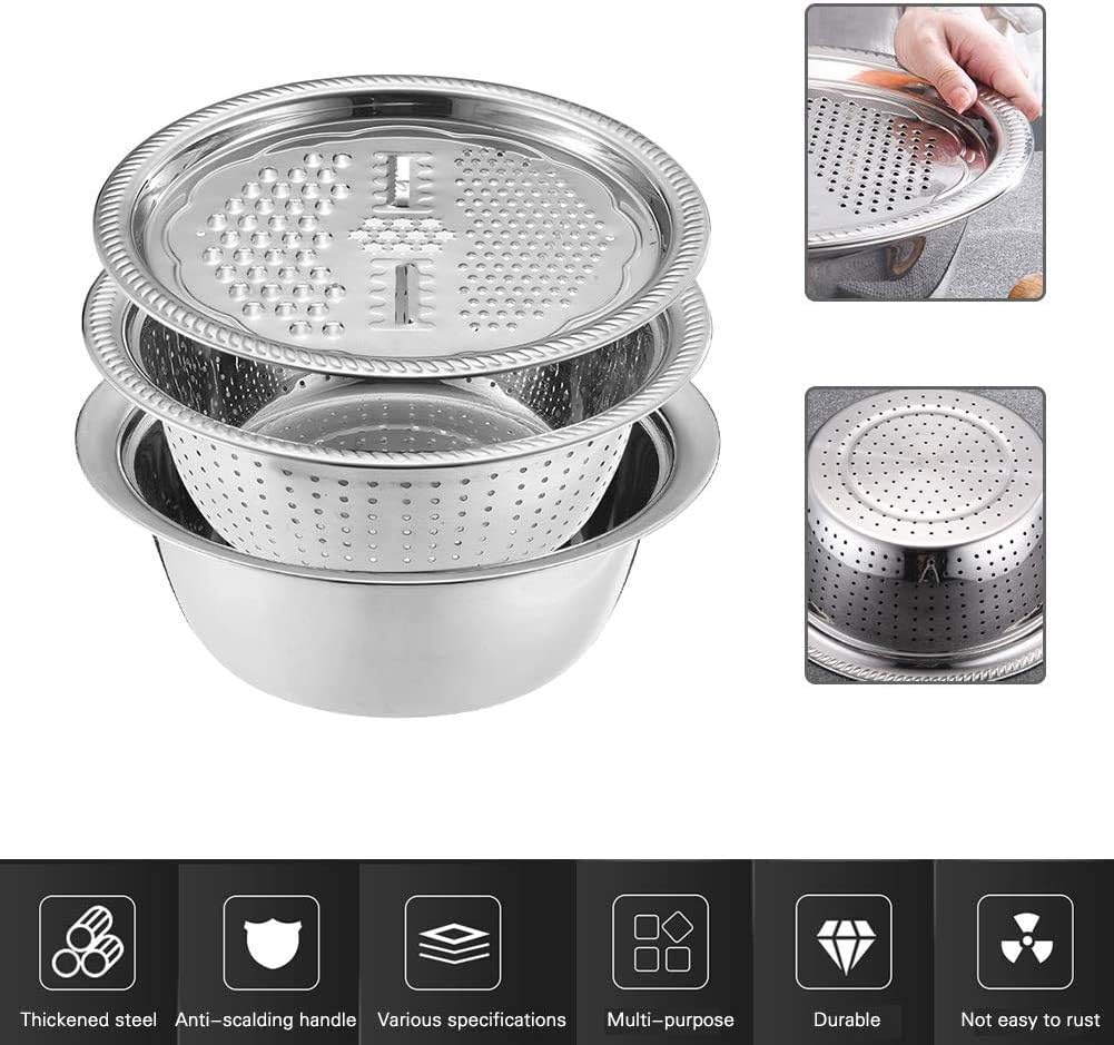 2020 New Multifunctional Stainless Steel Basin with Grater 3 in 1 Vegetable Cutter Julienne Grater with Drain Basket Vegetable Fruits Washing Bowl Strainer Set
