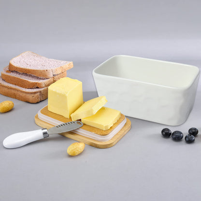Porcelain Butter Dish,Butter Dishes with Knife and Double Silicone Seal Lid,Cheese Container,White