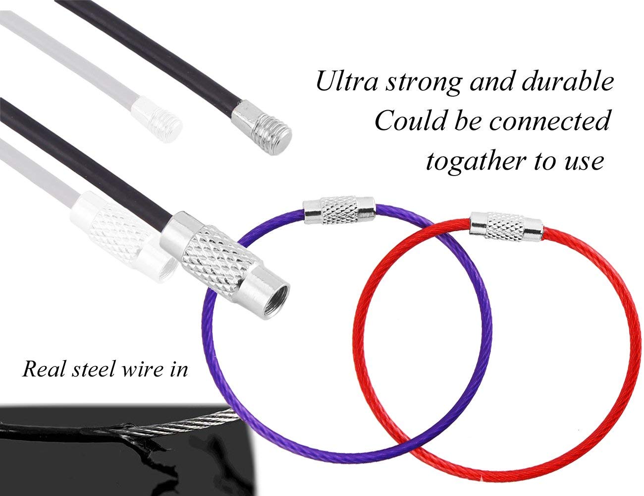 24 Pieces 6 Inches Wire Key Chains Cable Rings Stainless Steel Assorted Colours