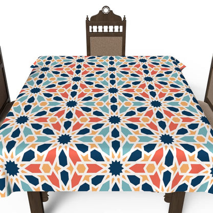 Islamic Arabesque Waterproof Tablecloth, a Multicolor 140x140 cm Square Table Cover of Spillproof Polyester with an Islamic Pattern, a Durable Protector for Festive Family Gatherings