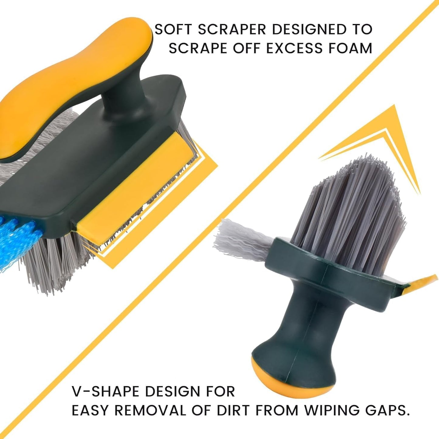 KRYLAR-Cleaning Brush with Squeegee Scrub Brush Crevice Cleaning Brush Tools, v-Shape Gap Brush Multifunctional scrubbing Floor Brush for Cleaning Corner,Window,Sink,Kitchen (4 in 1 Cleaning Brush)