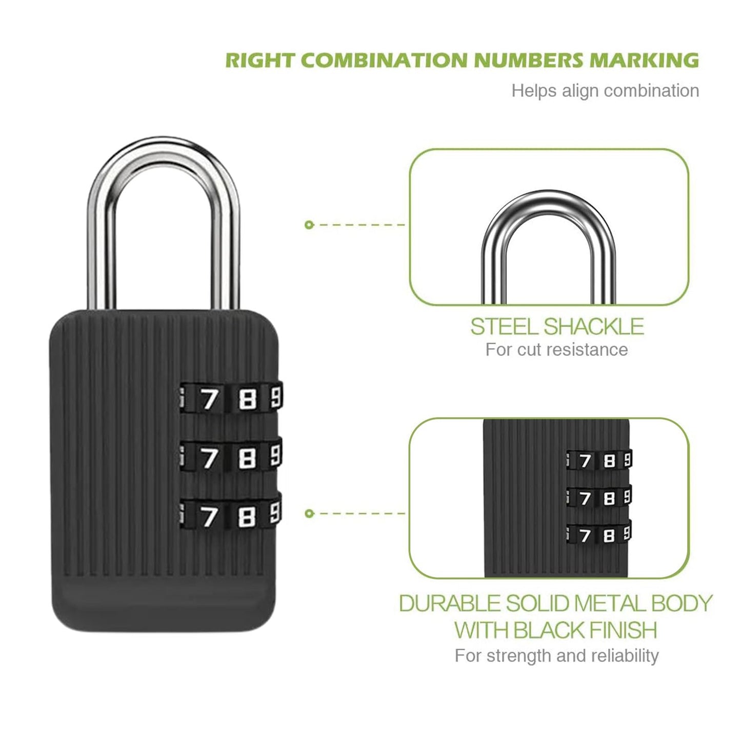Nayubo 2Pcs Luggage Lock Security Travel Combination Padlock 3 Digit Small Cable Luggage Lock Zinc Alloy Padlock for Suitcases Travel Bag Case Gym Locker (Black)