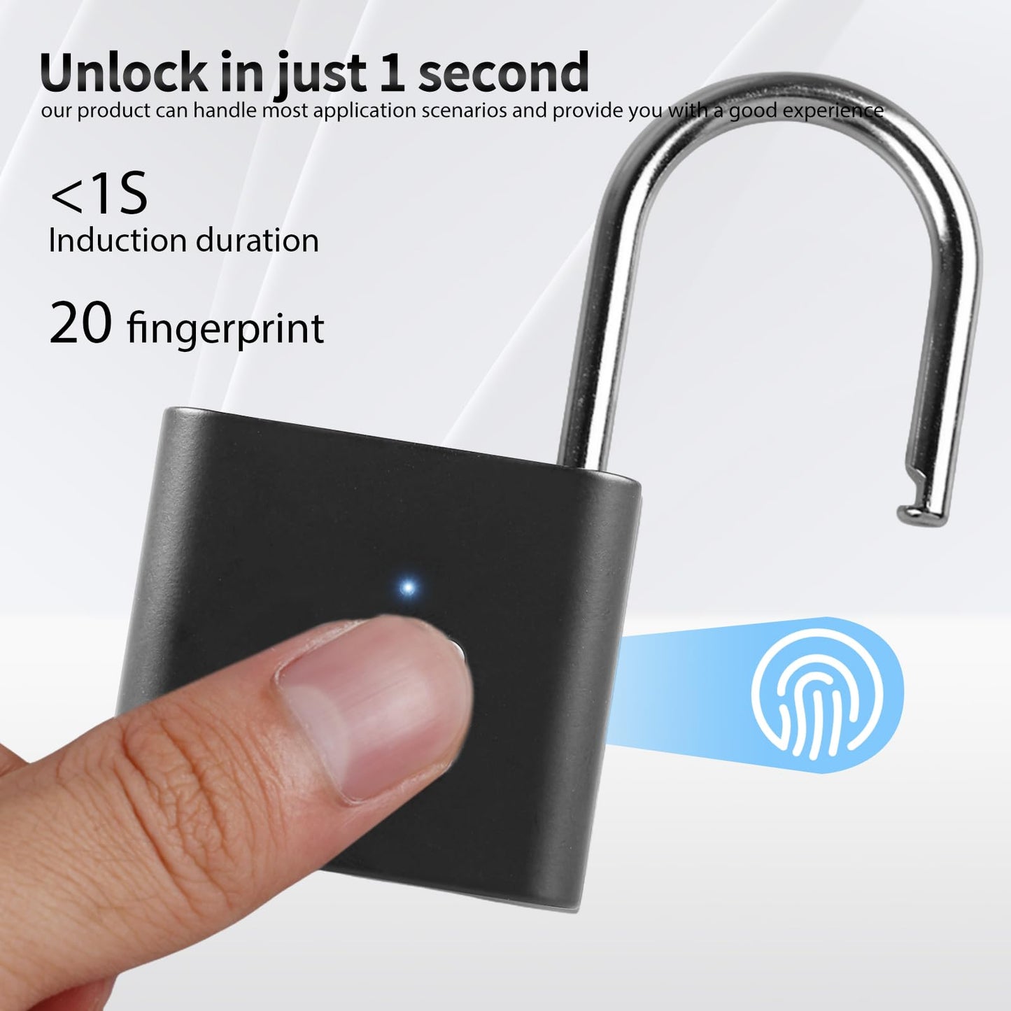 SPORWAY Fingerprint Lock: USB Charging Padlock Keyless Lock IP55 Waterproof Padlock, Small Lock with Fingerprint for Gym, Office, Home, Garden, Cupboard (Black)