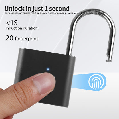 SPORWAY Fingerprint Lock: USB Charging Padlock Keyless Lock IP55 Waterproof Padlock, Small Lock with Fingerprint for Gym, Office, Home, Garden, Cupboard (Black)