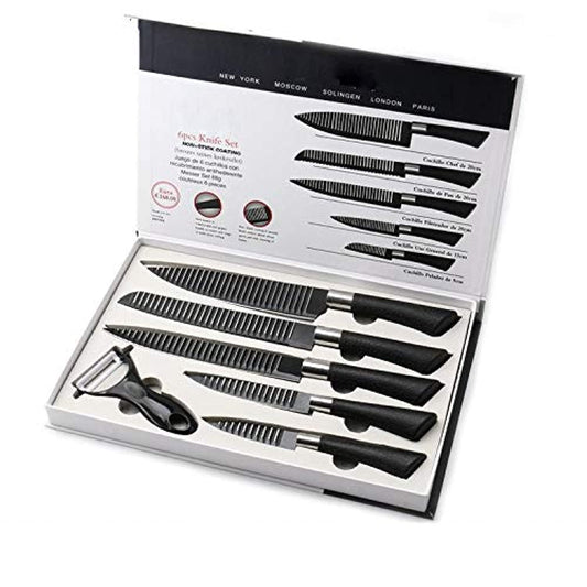 Kitchen Stainless Steel Tool Set 6 Piece Set Kitchen Knife Set Black Non-Stick Knife Gift Set