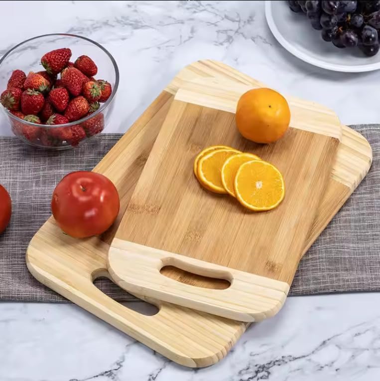 OXMEZA Wooden Cutting Boards for Kichen Cutting Board Double Sided Bamboo Cutting Board for Chopping Vegetables, Fruits, Cheese, Knife Friendly Serving Tray (Wood Handle - 30X 20X 1.8 CM)