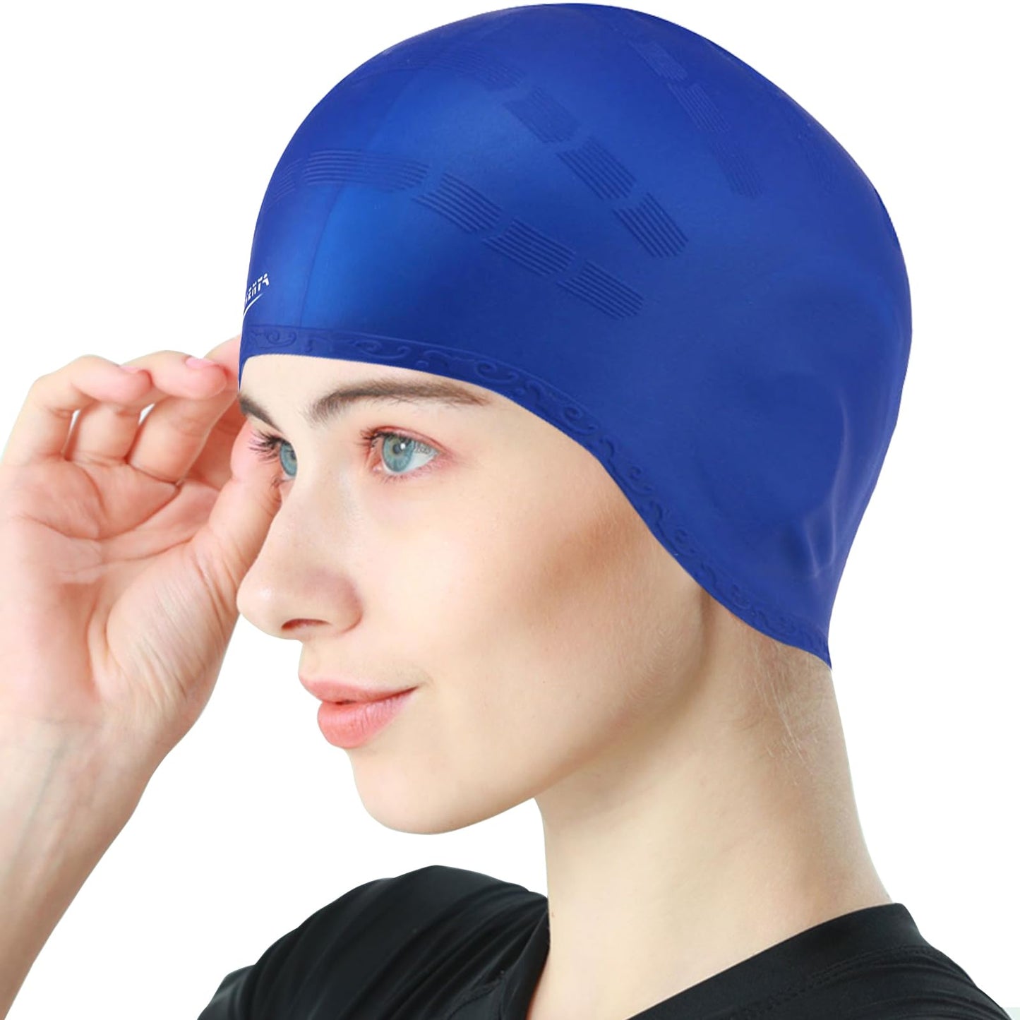 LEDEAK Swimming Pool Cap with 3D Ear Protection, Waterproof Silicone Swimming Cap, Swimming Cap for Men Women Long and Short Hair (Blue)