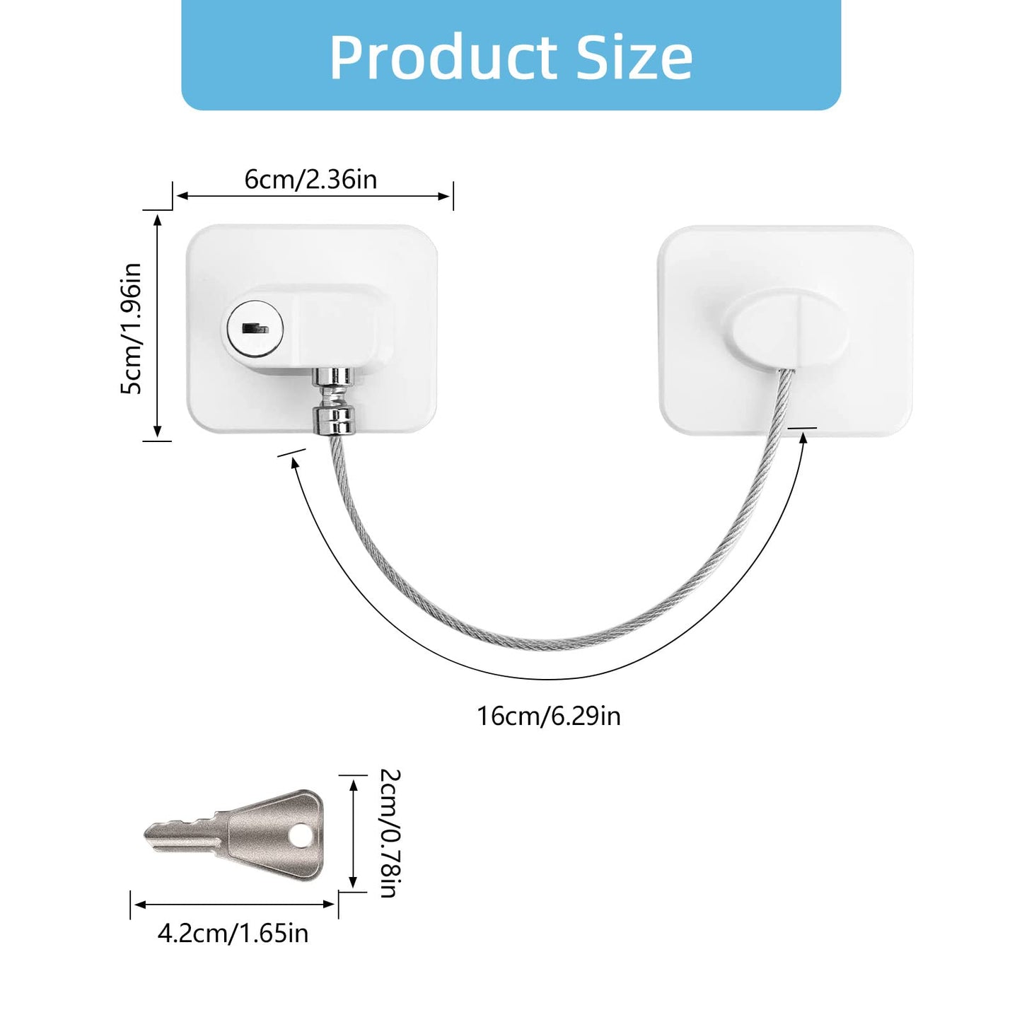 Esteopt 2 Pcs Refrigerator Door Locks, Fridge Lock with 4 Keys Stainless Steel Zinc Alloy Strong Adhesive Lock Protect Baby Safety Used on Refrigerators Freezers Cabinets Dryers Washers(White)
