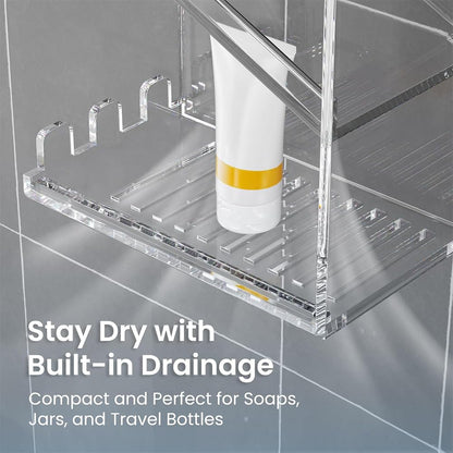 Acrylic Bathroom Organizer, Clear Wall-Mounted Shower Caddy with Suction Cup, No-Drill Rustproof Shampoo and Soap Holder Shelf, Durable Storage for Bathroom and Shower Walls