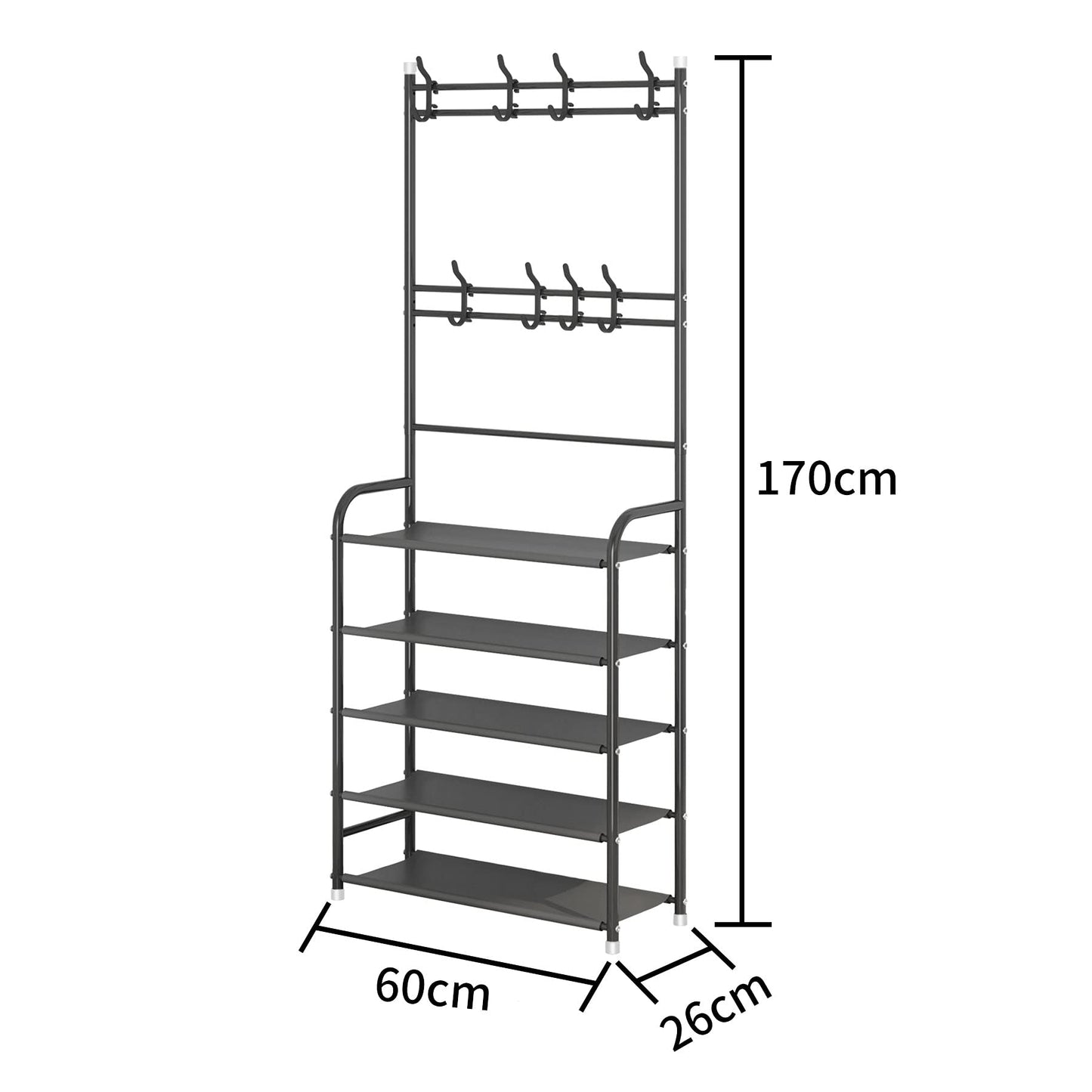 UDEAR Entryway Coat Rack,Large Storage Space, with 5-Tier Shoes Storage Shelf,Provides Hanging and Storage Capabilities,Multifunctional Practical Storage Hanger,Black
