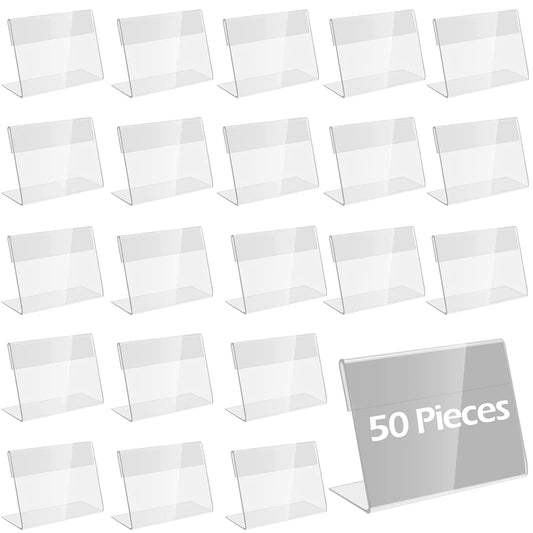 Acrylic Label Holders, Set of 50 Mini Vertical Sign Display Stands, 6 x 4.3 cm, for Price Tags, Product Displays, Retail Shops, Supermarkets, Restaurants, Promotions, Clear