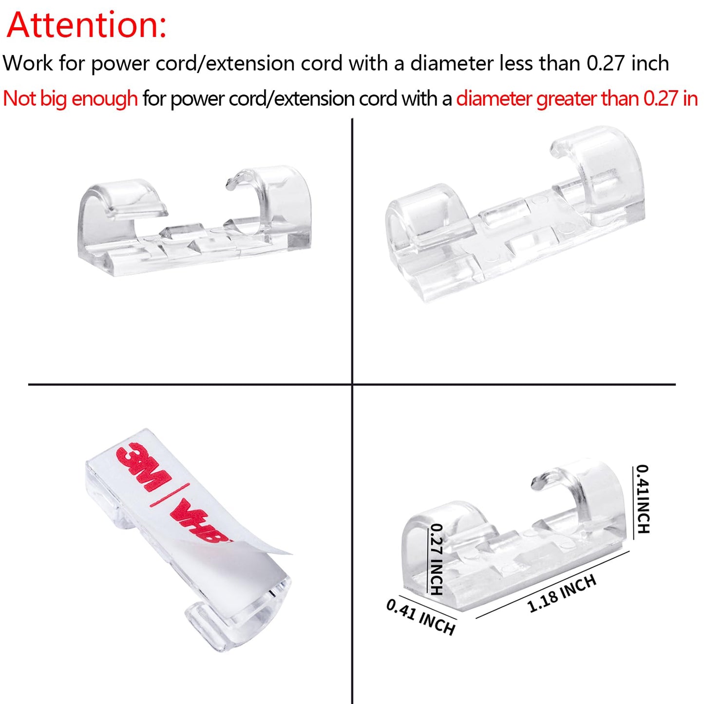 EyeIslet Self-Adhesive Cable Clips Organizer Drop Wire Holder Cord Management, Pack of 20, Transparent
