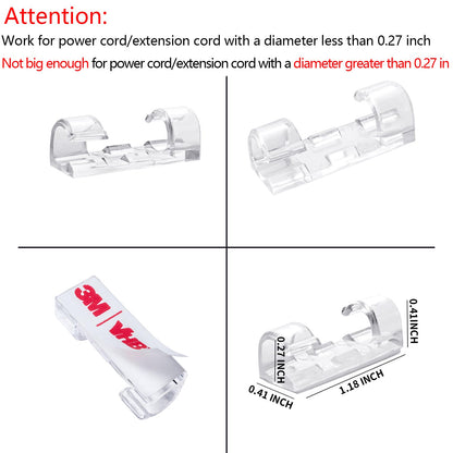 EyeIslet Self-Adhesive Cable Clips Organizer Drop Wire Holder Cord Management, Pack of 20, Transparent