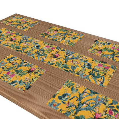 Floral Yellow Canvas Placemats Set of 6, multicolor table mats, each 45x30 cm, durable and washable with a sunny floral design to bring a cheerful, garden-fresh vibe to your table