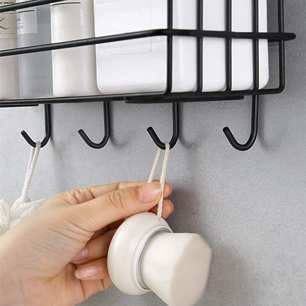 DYRROTH Bathroom Shelf Shower Shelf Adhesive Shower Caddy for Shampoo Holder Kitchen Rack Wall Holder Box Storage Basket with Hook Magic Sticker Shower Rack Shelf with 4 Hook