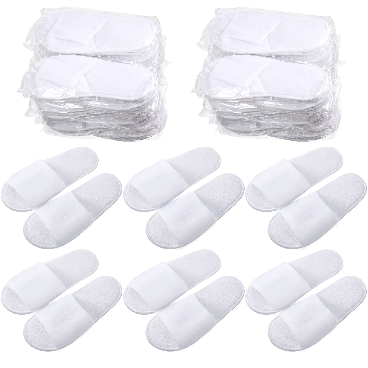 INtex HOME Disposable Open-Toe Slippers - Soft Non-Slip Toweling with EVA Sole for Women & Men Perfect for Hotels Spa Weddings and Guest Use - 2 Pairs, One Size