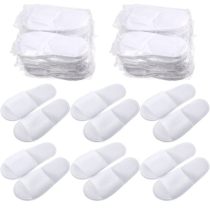 INtex HOME Disposable Open-Toe Slippers - Soft Non-Slip Toweling with EVA Sole for Women & Men Perfect for Hotels Spa Weddings and Guest Use - 2 Pairs, One Size