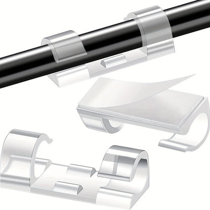 SYGA Pack of 20 Self-Adhesive Cable Clips Organizer Drop Wire Holder Cord Management System (Transparent)