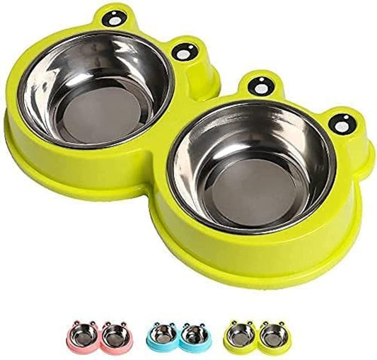 Stainless Steel Double Bowls for Dog & Cat (38cm x 18cm, Green)
