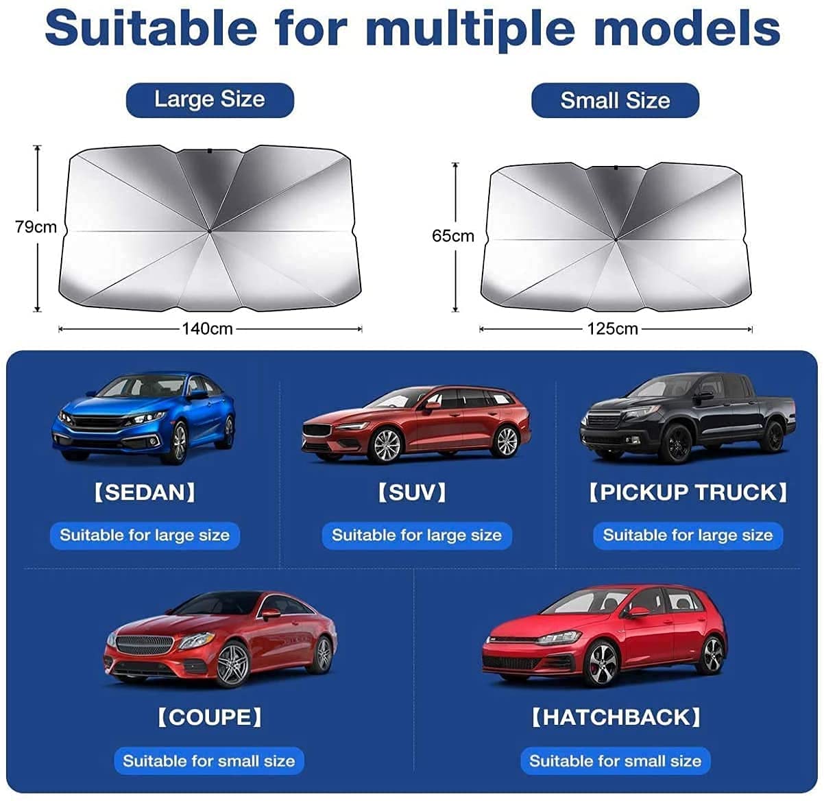 Foldable Car Sun Umbrella Interior Windshield Sunshade Cover Front Window UV Protection Shade Curtain Parasol Car Accessories (L size)
