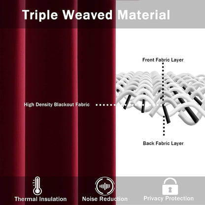 Blackout Curtains with Tiebacks - Thermal Insulated, Light Blocking and Noise Reducing Grommet Curtain Drapes for Bedroom and Living Room, Set of 2 Panels,