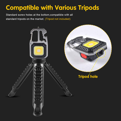 2 x Mini Portable Work Light 800 Lumens Keychain Rechargeable Flashlight, 7 Lighting Modes COB Small Keychains Flashlights Mini COB LED Work Light [Energy Class A++ ++]