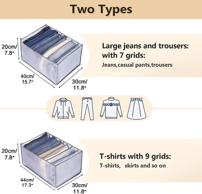 Foldable Nylon Clothes Organizer, 2-Pack Drawer Dividers for Clothing, Jeans, Closet Storage Box, Wardrobe Organizing Solution, Breathable & Durable Fabric, Space-Saving Closet Organizer
