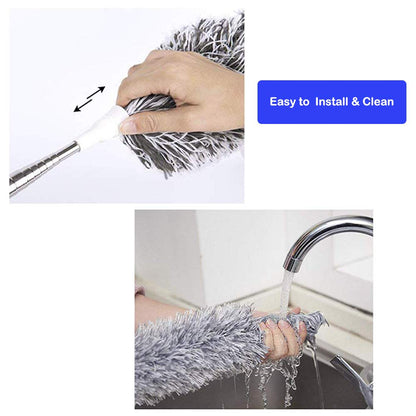 Lomida Feather Duster With Extendable Telescopic Pole - Extra Long 100 Inches, Microfiber With Washable Bendable Head for Cleaning High Ceiling Fans, Blinds, Cobweb, Cars