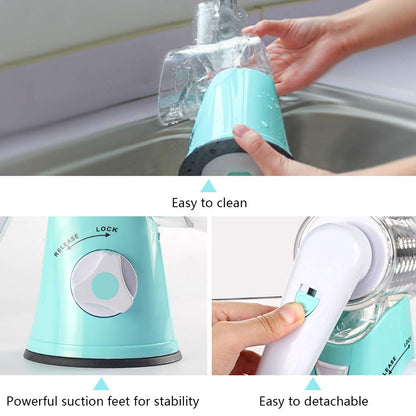 مبشرة جبن يدوية دوارة - قطاعة ماندولين دائرية بقاعدة شفط قوية، قطاعة خضراوات، مطحنة مكسرات، مفرمة جبن متعددة الأغراض