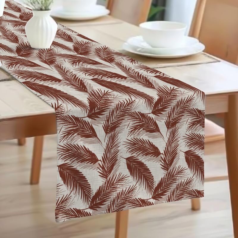 INTEX HOME Linen Velvet Table Runner, Bella Leaf Pattern, Premium Soft Fabric, 45W×135L CM, Turquoise, Elegant Dining and Living Room Decor, Luxurious Protection for Daily Use and Special Occasions