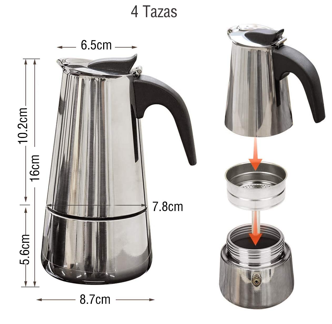 Italian Coffee Maker, Stainless Steel Espressos Coffee Maker, Classic Moka Coffee Maker, Steel Container for Making Coffee with Ergonomic Handle Keeps Heat (4 Cups)