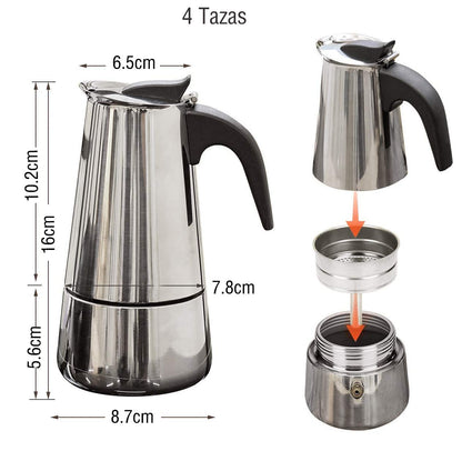 Italian Coffee Maker, Stainless Steel Espressos Coffee Maker, Classic Moka Coffee Maker, Steel Container for Making Coffee with Ergonomic Handle Keeps Heat (4 Cups)
