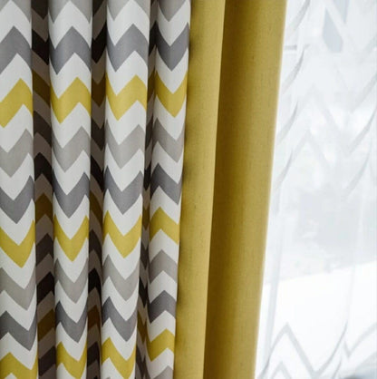 Velvet Striped With 2 Navy  Panels - Steel Grommets