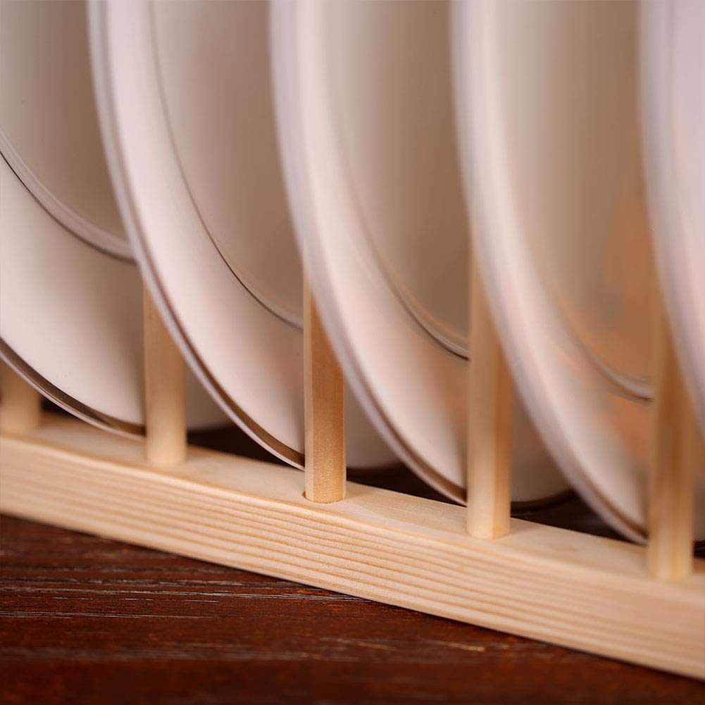 LEBKFT 2 Packs Plate Racks Stand Pot Lid Holder Bamboo Wooden Dish Racks Kitchen Cabinet Organizer Dish Drying Rack for Bowl, Cup, Cutting Board Holder Dish Drainer for Kitchen Counter Top