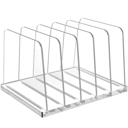 5-Section Vertical Acrylic File Organizer, Clear Desktop File Folder Holder and Sorter Rack, Durable Document Stand for Office, School, and Home Use, Modern and Sleek Workspace Accessory