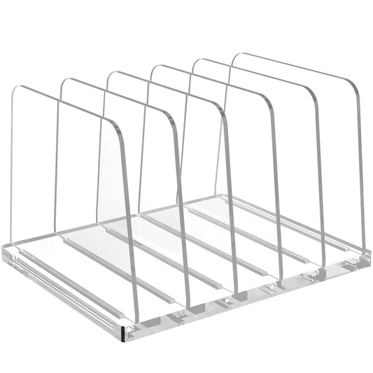 5-Section Vertical Acrylic File Organizer, Clear Desktop File Folder Holder and Sorter Rack, Durable Document Stand for Office, School, and Home Use, Modern and Sleek Workspace Accessory