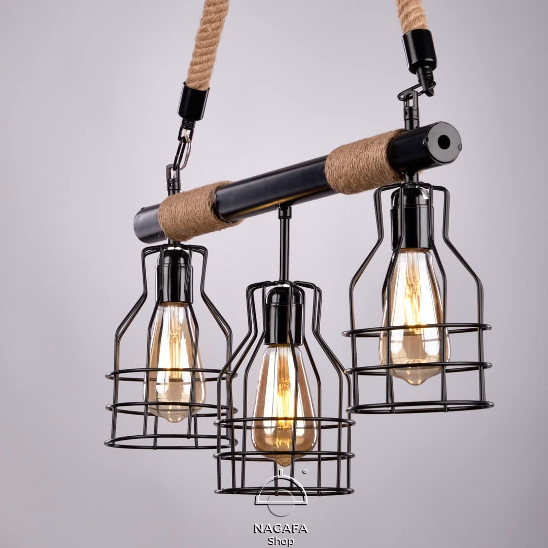 Cannon black rope chandelier 3 lamps r1039