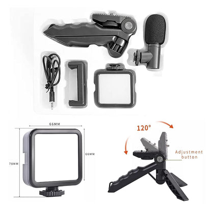 CROWNVIZ Camera Video Recording Vlogging Kit for Video Making, Mic, Mini Tripod Stand, LED Light & Phone Holder Clip for Making Videos Podcasting
