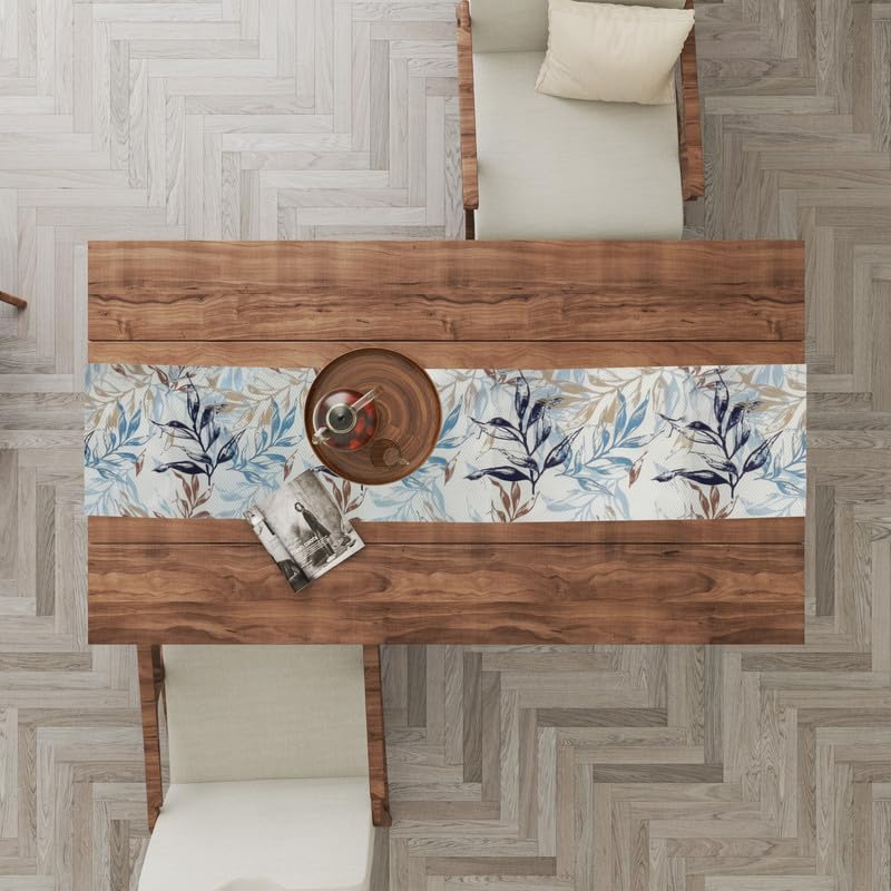 INtex HOME Linen Velvet Table Runner, 45 x 130 cm, Modern Leaves Design, Elegant Rectangular Tablecloth for Dining, Living Room and Kitchen, Soft, Durable - Café x Brown - Single Piece